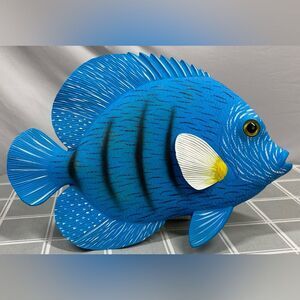 Blue Tropical Fish Large 3D Resin Wall Decor Tiki Bar Bath Beach Ocean Nautical